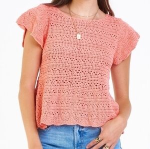 Dear John Coral‎ Cotton Knit Raegan Pointelle Crochet Detail Sweater Koi Fusion